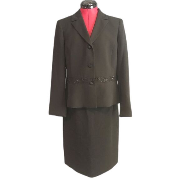 Kasper Skirt Suit Women's Size 10 Black 2-Piece Set Blazer & Skirt Waist Beading - Picture 9 of 9